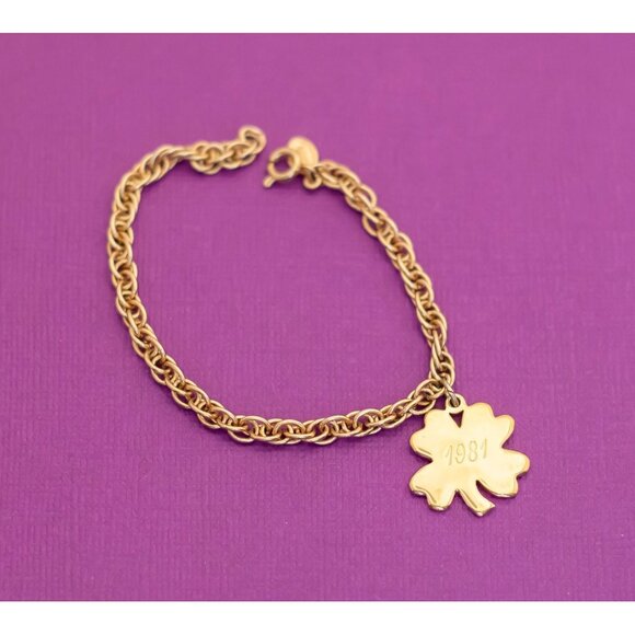 Vintage Four Leaf Clover 1981 Gold Tone Bracelet by Avon 6 1/2 Inches - Q9 - Picture 1 of 3